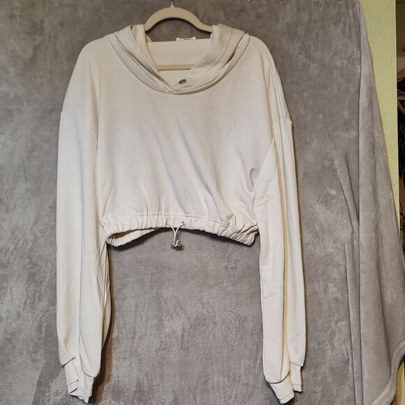 For Love & Lemons Ellie Cream Cropped French Classy Athleisure Hooded XL Hoodie - Picture 3 of 5